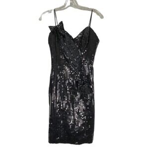 Vintage Black Sequin Cocktail Mini Dress XS